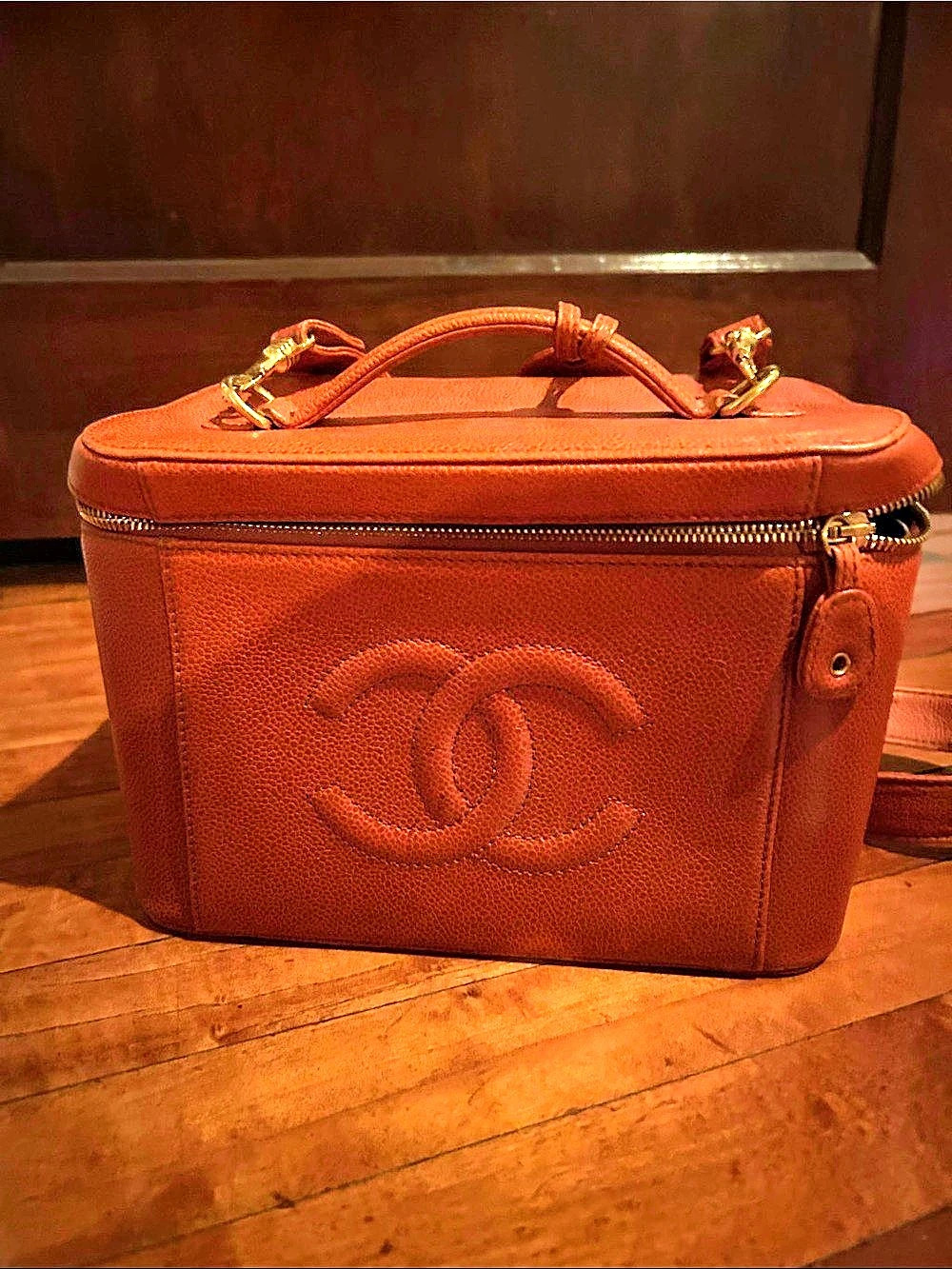 Chanel timeless vanity top handle bag in orange